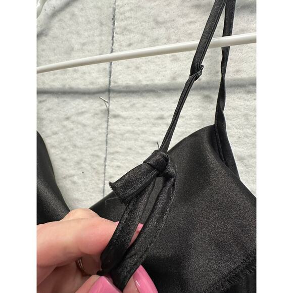 Bebe Black Satin Cowl Neck Slip Dress – Y2K Coquette Medium Whimsigoth Fairygoth - Picture 9 of 11